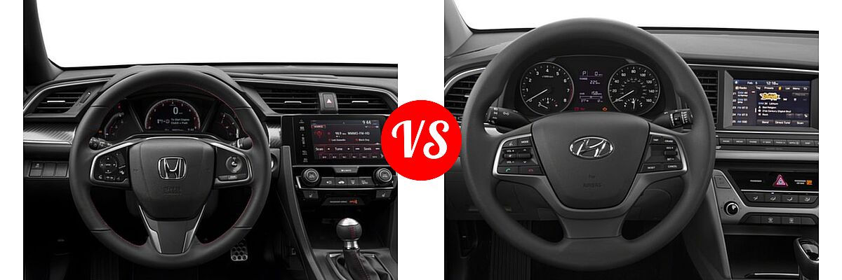 2018 Honda Civic Sedan Manual w/High Performance Tires vs. 2018 Hyundai Elantra Sedan SE / SEL / Value Edition - Dashboard Comparison