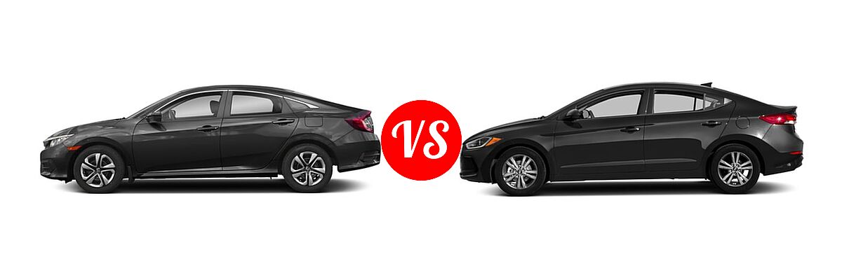 2018 Honda Civic Sedan LX vs. 2018 Hyundai Elantra Sedan SE / SEL / Value Edition - Side Comparison