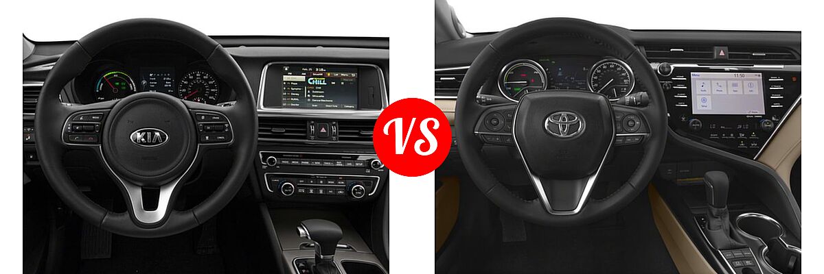 2018 Kia Optima Hybrid Sedan EX / Premium vs. 2018 Toyota Camry Hybrid Sedan Hybrid LE / Hybrid SE / Hybrid XLE - Dashboard Comparison