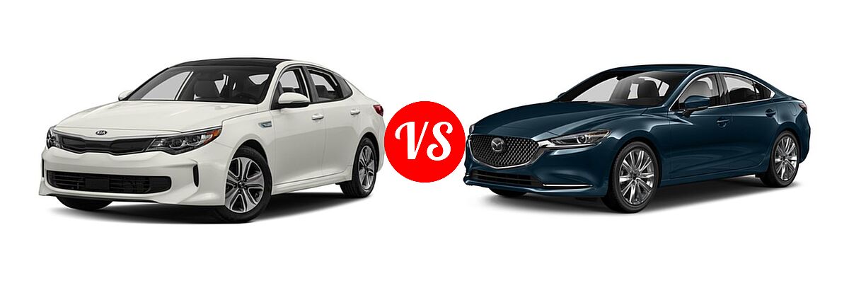 2018 Kia Optima Hybrid Sedan EX / Premium vs. 2018 Mazda 6 Sedan Touring - Front Left Comparison