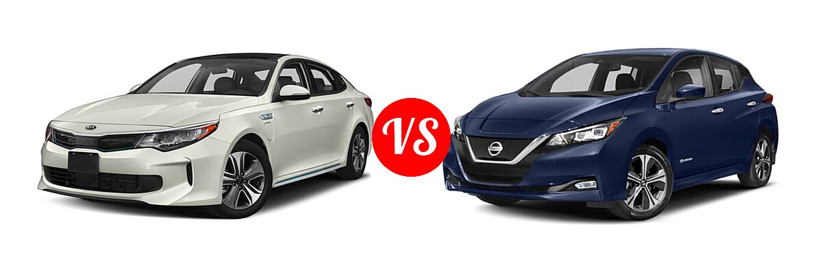 2018 Kia Optima Plug-In Hybrid Sedan EX vs. 2020 Nissan Leaf Hatchback Electric S / S PLUS / SL PLUS / SV / SV PLUS - Front Left Comparison
