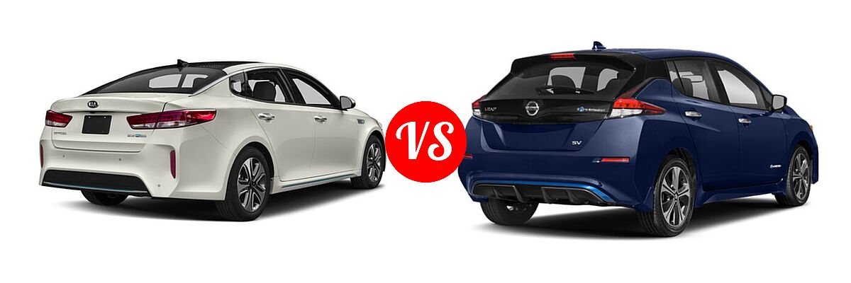 2018 Kia Optima Plug-In Hybrid Sedan EX vs. 2021 Nissan Leaf Hatchback Electric S / S PLUS / SL PLUS / SV / SV PLUS - Rear Right Comparison