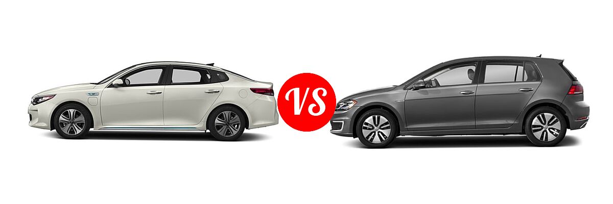 2018 Kia Optima Plug-In Hybrid Sedan EX vs. 2018 Volkswagen e-Golf Hatchback Electric SE / SEL / SEL Premium - Side Comparison
