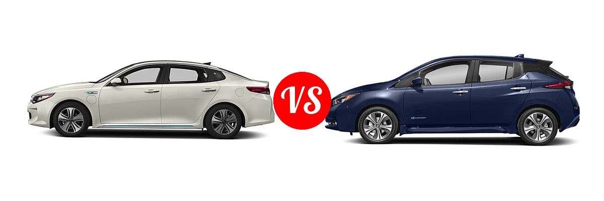 2018 Kia Optima Plug-In Hybrid Sedan EX vs. 2020 Nissan Leaf Hatchback Electric S / S PLUS / SL PLUS / SV / SV PLUS - Side Comparison