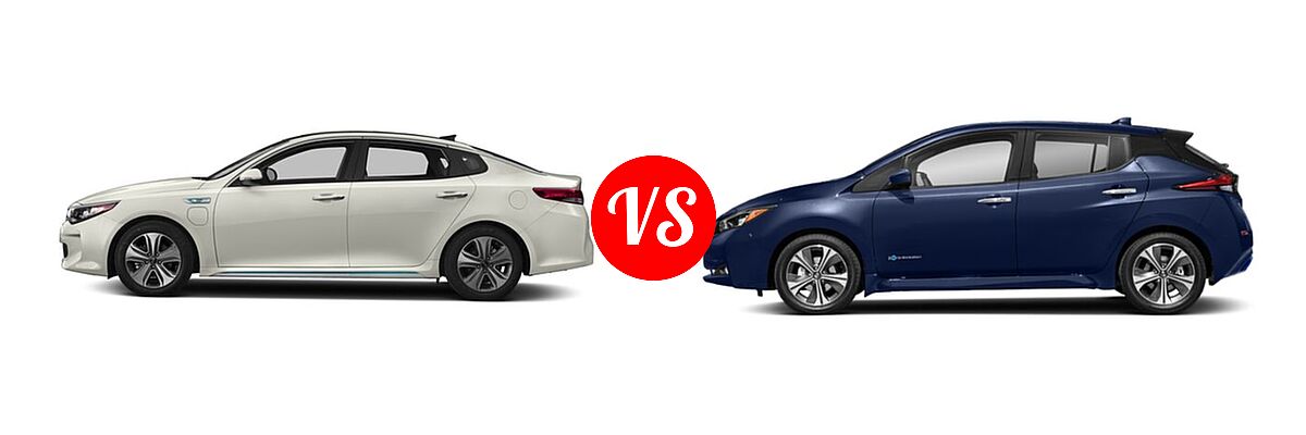 2018 Kia Optima Plug-In Hybrid Sedan EX vs. 2021 Nissan Leaf Hatchback Electric S / S PLUS / SL PLUS / SV / SV PLUS - Side Comparison