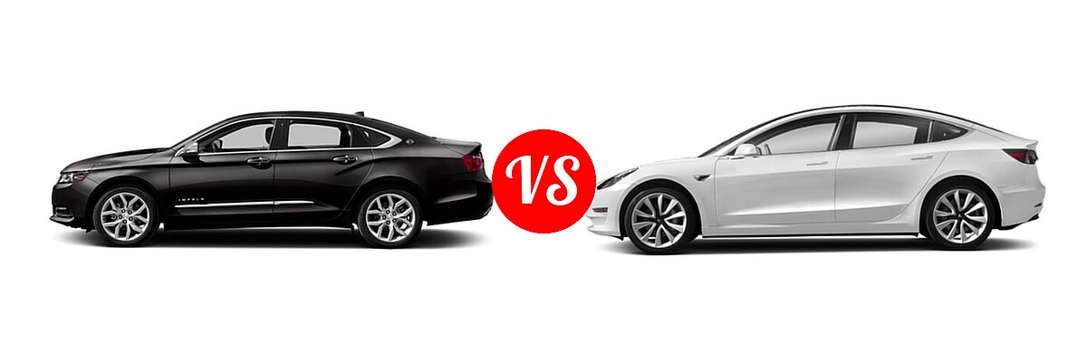 2017 Chevrolet Impala Sedan Premier vs. 2017 Tesla Model 3 Sedan Long Range / Standard - Side Comparison