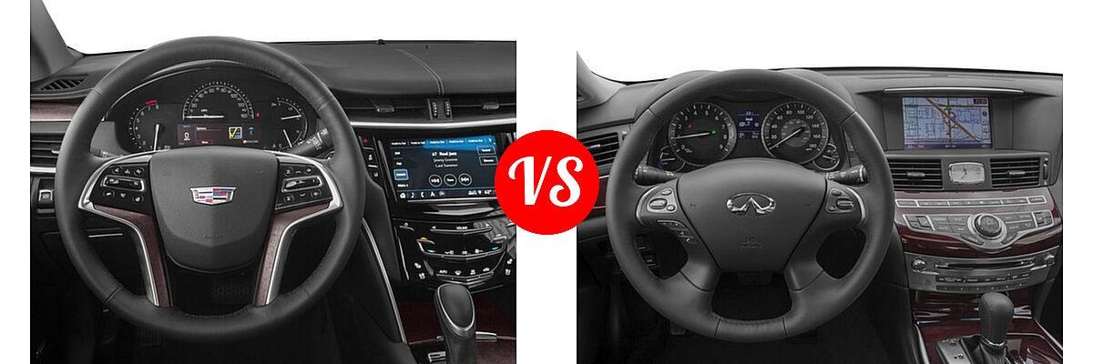 2018 Cadillac XTS Sedan 4dr Sdn FWD / Luxury / Platinum / Platinum V-Sport / Premium Luxury vs. 2018 Infiniti Q70 Sedan Hybrid Hybrid LUXE - Dashboard Comparison