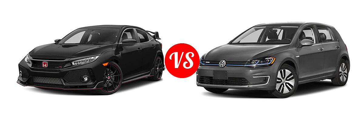 2018 Honda Civic Type R Touring Hatchback Touring vs. 2018 Volkswagen e-Golf Hatchback Electric SE / SEL / SEL Premium - Front Left Comparison