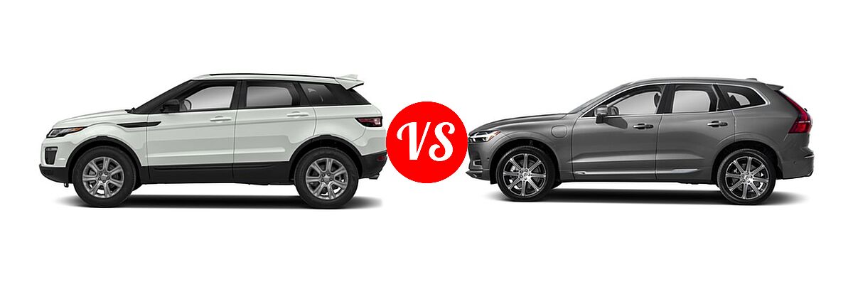 2018 Land Rover Range Rover Evoque SUV Autobiography / HSE / HSE Dynamic / Landmark Edition / SE / SE Premium vs. 2018 Volvo XC60 SUV Hybrid Inscription / Momentum / R-Design - Side Comparison