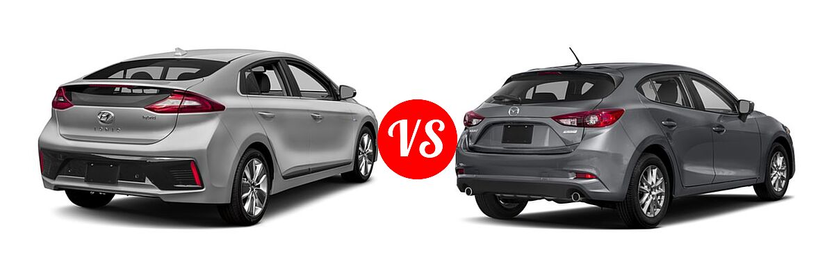 2018 Hyundai Ioniq Hybrid Hatchback Blue / Limited / SEL vs. 2018 Mazda 3 Hatchback Sport - Rear Right Comparison
