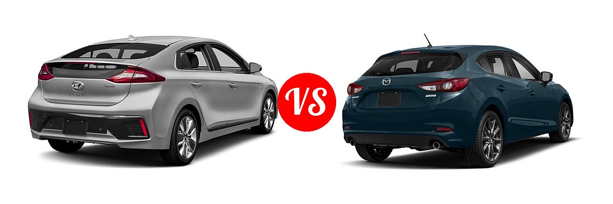 2018 Hyundai Ioniq Hybrid Hatchback Blue / Limited / SEL vs. 2018 Mazda 3 Hatchback Touring - Rear Right Comparison