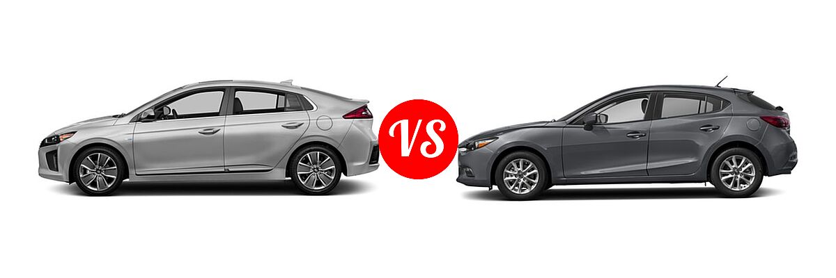 2018 Hyundai Ioniq Hybrid Hatchback Blue / Limited / SEL vs. 2018 Mazda 3 Hatchback Sport - Side Comparison