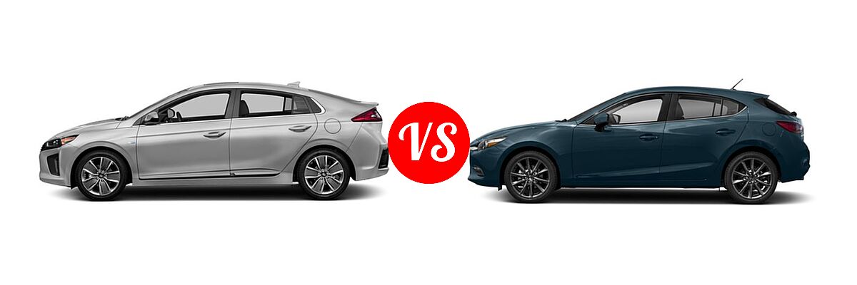 2018 Hyundai Ioniq Hybrid Hatchback Blue / Limited / SEL vs. 2018 Mazda 3 Hatchback Touring - Side Comparison
