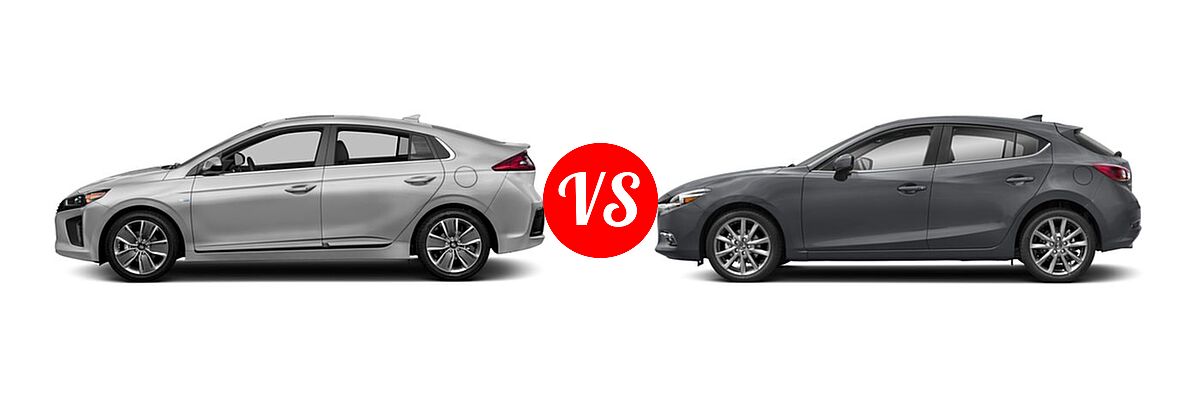 2018 Hyundai Ioniq Hybrid Hatchback Blue / Limited / SEL vs. 2018 Mazda 3 Hatchback Grand Touring - Side Comparison