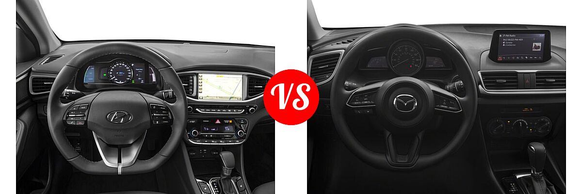2018 Hyundai Ioniq Hybrid Hatchback Blue / Limited / SEL vs. 2018 Mazda 3 Hatchback Sport - Dashboard Comparison