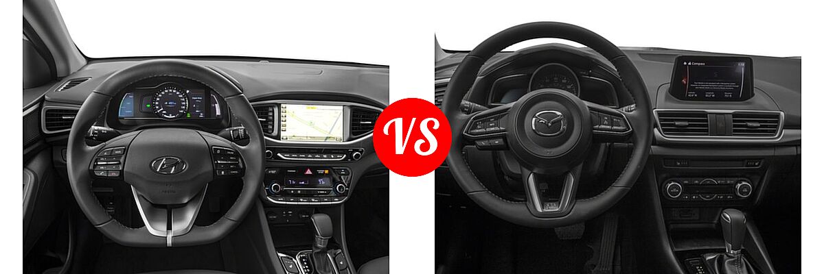 2018 Hyundai Ioniq Hybrid Hatchback Blue / Limited / SEL vs. 2018 Mazda 3 Hatchback Touring - Dashboard Comparison