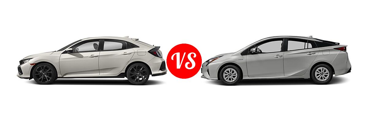 2018 Honda Civic Hatchback Sport Touring vs. 2018 Toyota Prius Hatchback Four / One / Three / Two - Side Comparison
