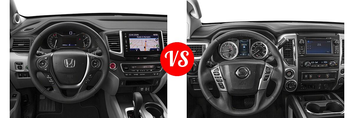 2018 Honda Ridgeline Pickup RTL-T vs. 2018 Nissan Titan XD Pickup Diesel PRO-4X / S / SV - Dashboard Comparison