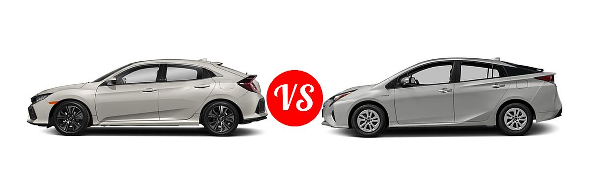 2018 Honda Civic Hatchback EX-L Navi vs. 2018 Toyota Prius Hatchback Four / One / Three / Two - Side Comparison