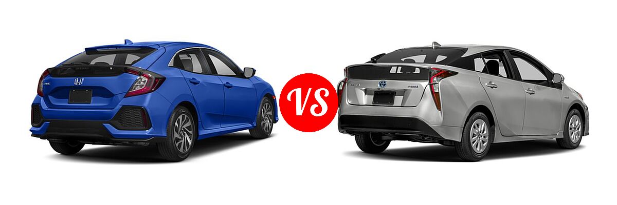 2018 Honda Civic Hatchback LX vs. 2018 Toyota Prius Hatchback Four / One / Three / Two - Rear Right Comparison