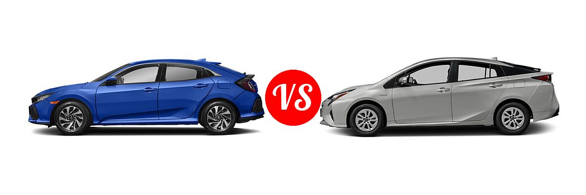 2018 Honda Civic Hatchback LX vs. 2018 Toyota Prius Hatchback Four / One / Three / Two - Side Comparison