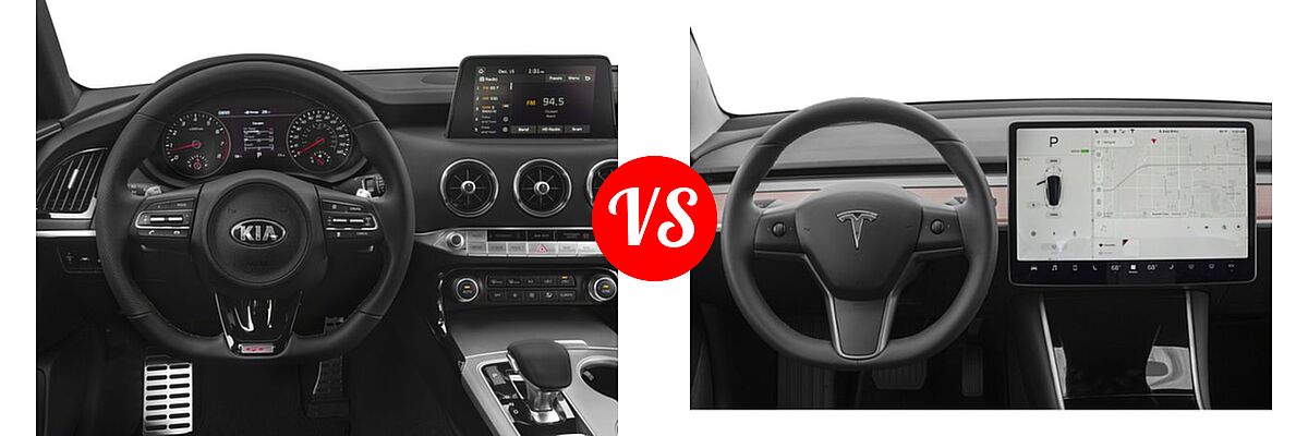 2018 Kia Stinger Sedan GT / GT1 / GT2 / Premium vs. 2018 Tesla Model 3 Sedan Electric Sedan - Dashboard Comparison