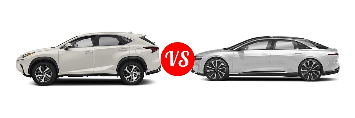 2018 Lexus NX 300h SUV NX 300h vs. 2022 Lucid Air Sedan Electric Pure - Side Comparison
