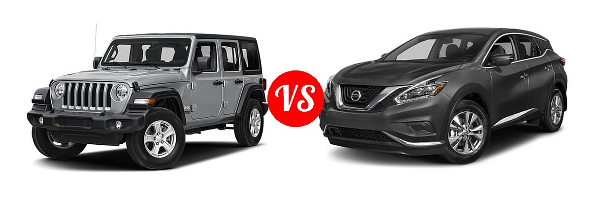 2018 Jeep Wrangler Unlimited SUV Rubicon / Sahara / Sport vs. 2018 Nissan Murano SUV Platinum / S / SL / SV - Front Left Comparison