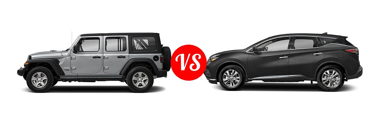 2018 Jeep Wrangler Unlimited SUV Rubicon / Sahara / Sport vs. 2018 Nissan Murano SUV Platinum / S / SL / SV - Side Comparison