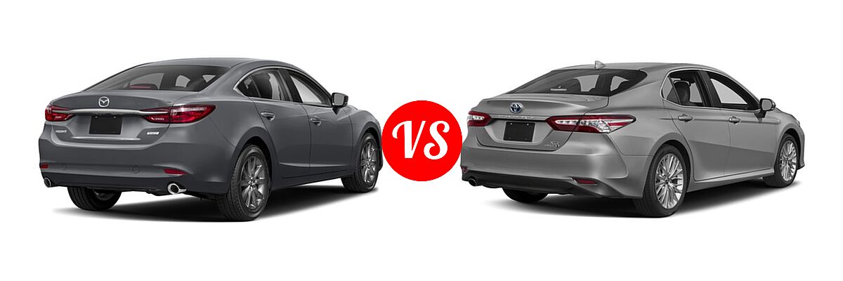 2018 Mazda 6 Sedan Sport vs. 2018 Toyota Camry Hybrid Sedan Hybrid LE / Hybrid SE / Hybrid XLE - Rear Right Comparison