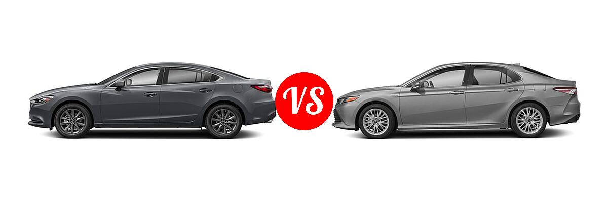 2018 Mazda 6 Sedan Sport vs. 2018 Toyota Camry Hybrid Sedan Hybrid LE / Hybrid SE / Hybrid XLE - Side Comparison