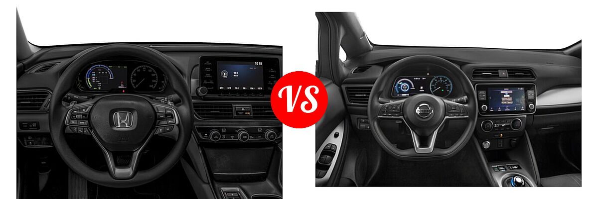 2018 Honda Accord Hybrid Sedan Hybrid Sedan vs. 2022 Nissan Leaf Hatchback Electric S / S PLUS / SL PLUS / SV / SV PLUS - Dashboard Comparison