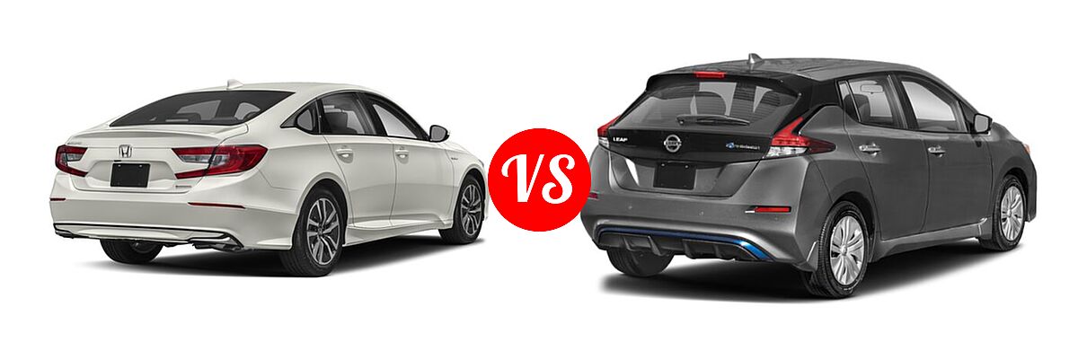 2018 Honda Accord Hybrid Sedan Hybrid Sedan vs. 2022 Nissan Leaf Hatchback Electric S / S PLUS / SL PLUS / SV / SV PLUS - Rear Right Comparison