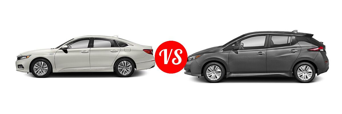2018 Honda Accord Hybrid Sedan Hybrid Touring vs. 2022 Nissan Leaf Hatchback Electric S / S PLUS / SL PLUS / SV / SV PLUS - Side Comparison