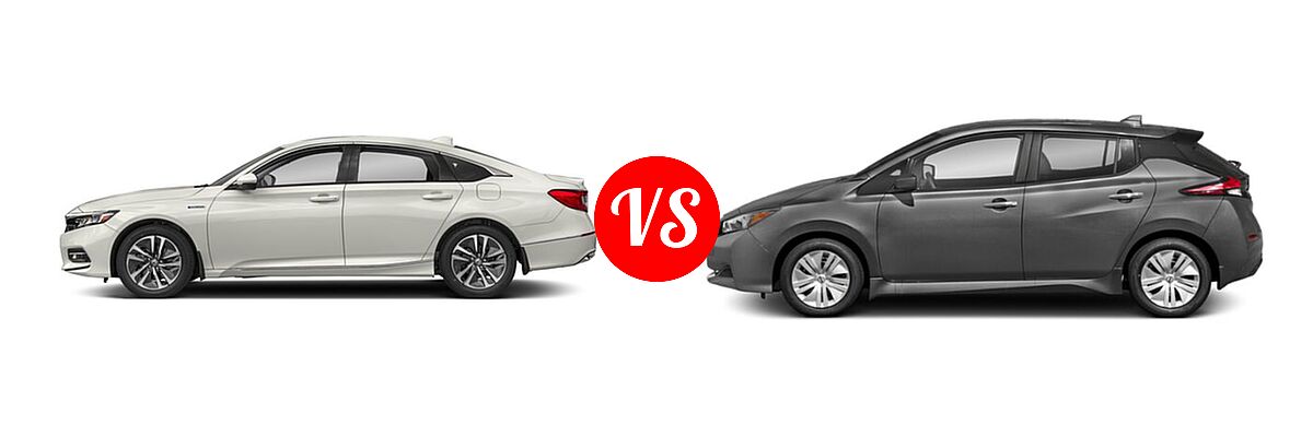 2018 Honda Accord Hybrid Sedan Hybrid EX / EX-L / EX-L w/Navi vs. 2022 Nissan Leaf Hatchback Electric S / S PLUS / SL PLUS / SV / SV PLUS - Side Comparison