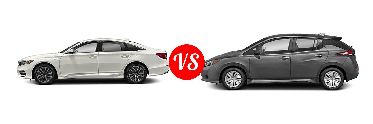 2018 Honda Accord Hybrid Sedan Hybrid Sedan vs. 2022 Nissan Leaf Hatchback Electric S / S PLUS / SL PLUS / SV / SV PLUS - Side Comparison