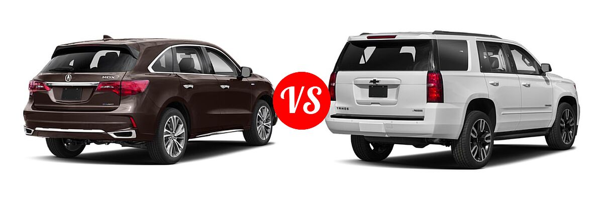 2019 Acura MDX SUV Hybrid Sport Hybrid w/Technology Pkg vs. 2019 Chevrolet Tahoe SUV LS / LT - Rear Right Comparison