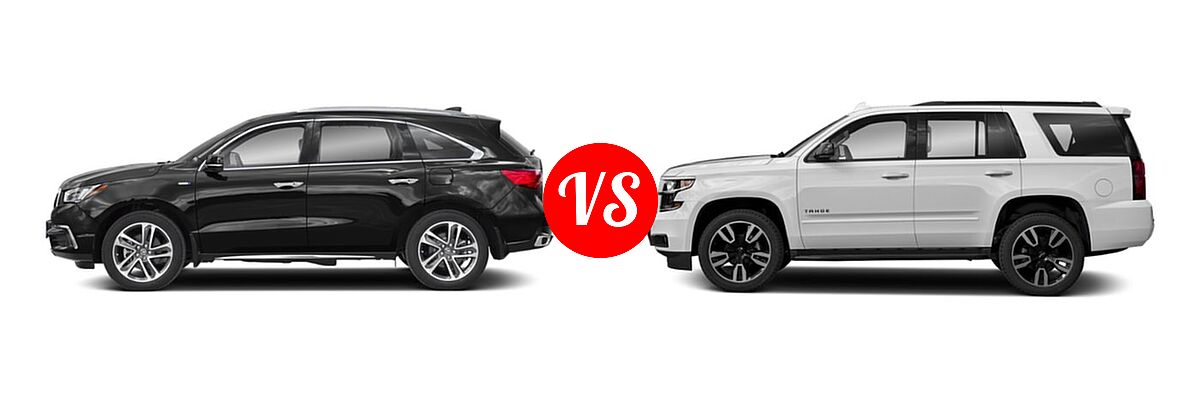 2019 Acura MDX SUV Hybrid Sport Hybrid w/Advance Pkg vs. 2019 Chevrolet Tahoe SUV LS / LT - Side Comparison