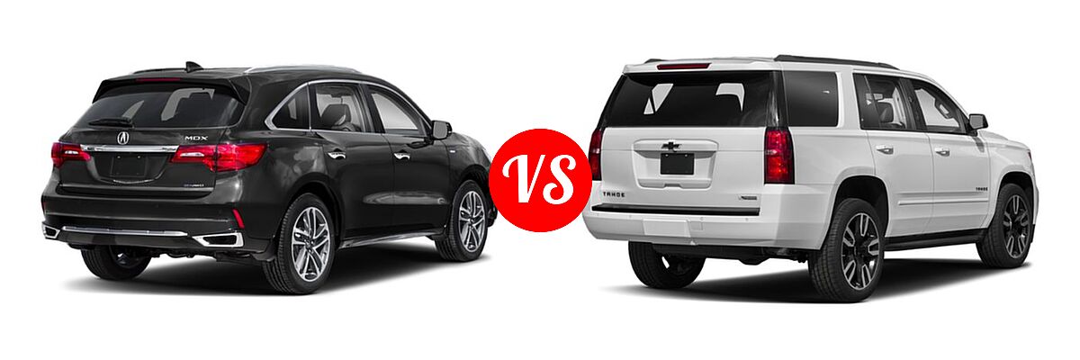 2019 Acura MDX SUV Hybrid Sport Hybrid w/Advance Pkg vs. 2019 Chevrolet Tahoe SUV LS / LT - Rear Right Comparison