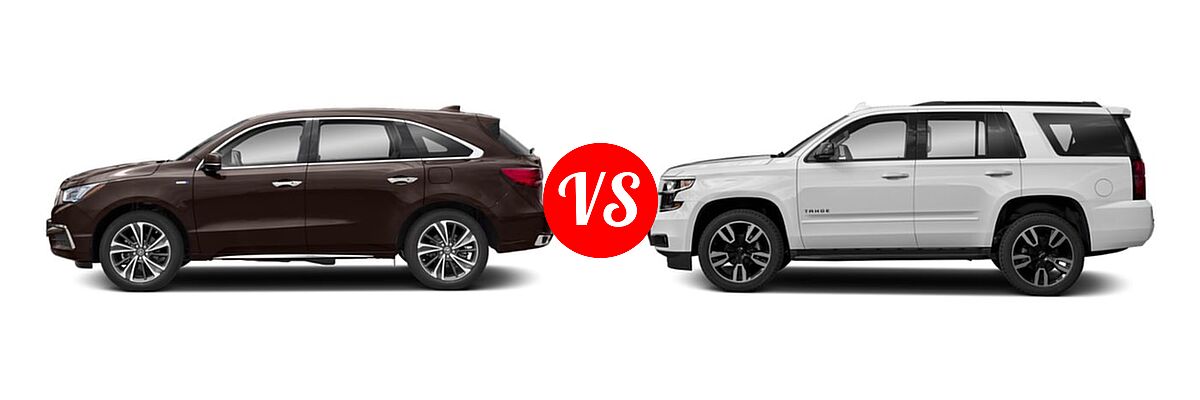 2019 Acura MDX SUV Hybrid Sport Hybrid w/Technology Pkg vs. 2019 Chevrolet Tahoe SUV LS / LT - Side Comparison