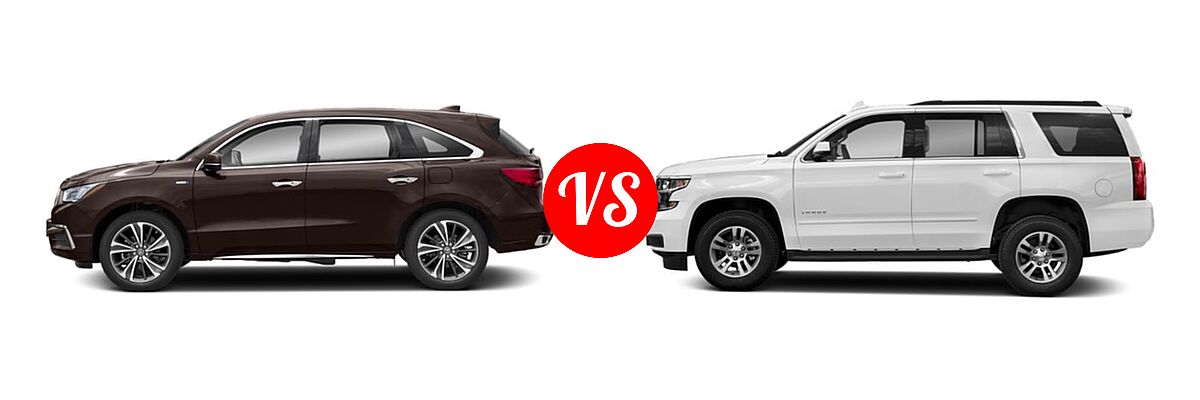 2019 Acura MDX SUV Hybrid Sport Hybrid w/Technology Pkg vs. 2019 Chevrolet Tahoe SUV Premier - Side Comparison