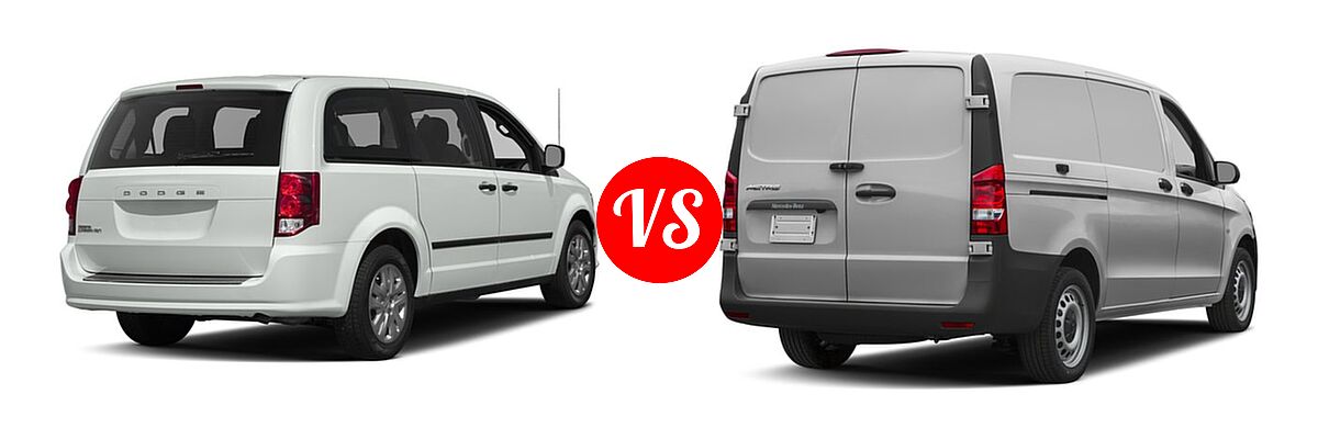 2017 Dodge Grand Caravan Minivan SE / SE Plus / SXT vs. 2017 Mercedes-Benz Metris Minivan Worker - Rear Right Comparison
