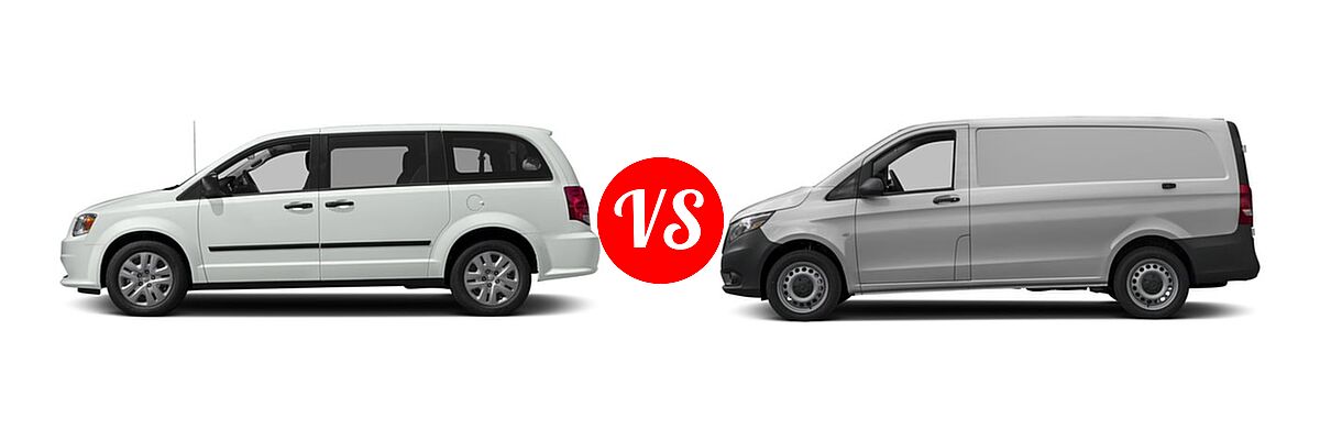 2017 Dodge Grand Caravan Minivan SE / SE Plus / SXT vs. 2017 Mercedes-Benz Metris Minivan Worker - Side Comparison