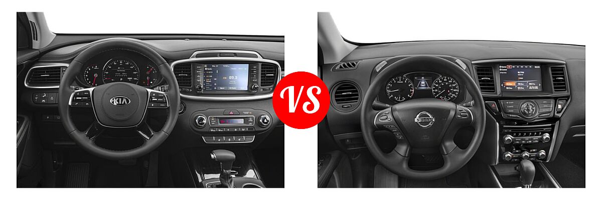 2019 Kia Sorento SUV EX V6 / L / LX / LX V6 / SX Limited V6 / SX V6 vs. 2019 Nissan Pathfinder SUV S - Dashboard Comparison