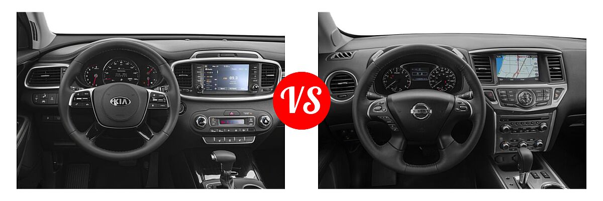2019 Kia Sorento SUV EX V6 / L / LX / LX V6 / SX Limited V6 / SX V6 vs. 2019 Nissan Pathfinder SUV SL / SV - Dashboard Comparison