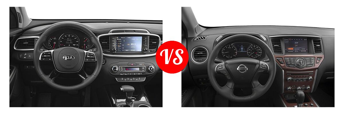 2019 Kia Sorento SUV EX V6 / L / LX / LX V6 / SX Limited V6 / SX V6 vs. 2019 Nissan Pathfinder SUV Platinum - Dashboard Comparison