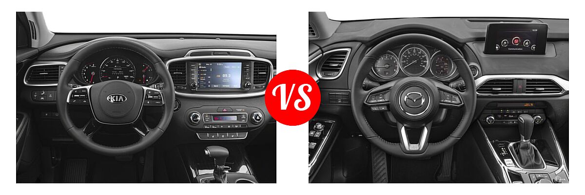 2019 Kia Sorento SUV EX V6 / L / LX / LX V6 / SX Limited V6 / SX V6 vs. 2019 Mazda CX-9 SUV Sport - Dashboard Comparison