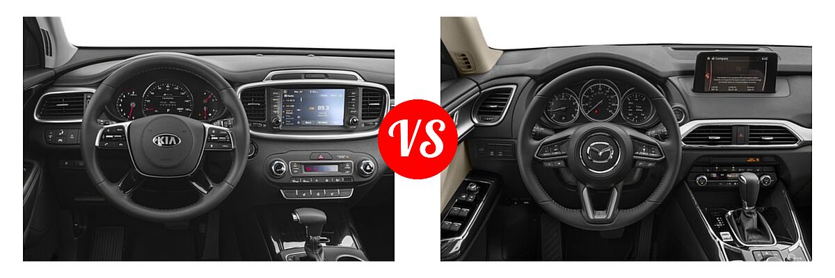 2019 Kia Sorento SUV EX V6 / L / LX / LX V6 / SX Limited V6 / SX V6 vs. 2019 Mazda CX-9 SUV Touring - Dashboard Comparison