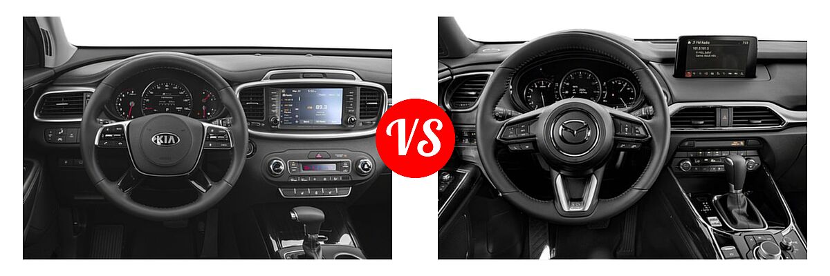 2019 Kia Sorento SUV EX V6 / L / LX / LX V6 / SX Limited V6 / SX V6 vs. 2019 Mazda CX-9 SUV Grand Touring - Dashboard Comparison