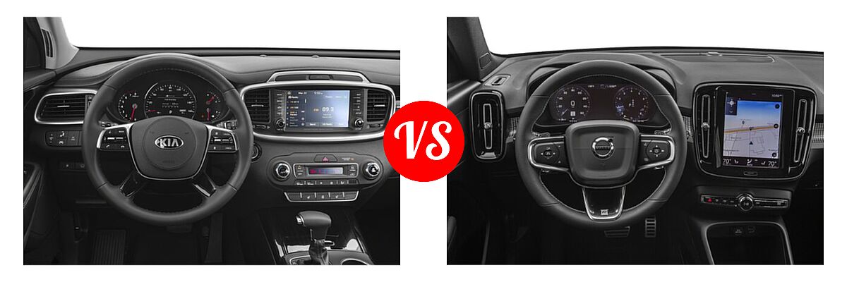 2019 Kia Sorento SUV EX V6 / L / LX / LX V6 / SX Limited V6 / SX V6 vs. 2019 Volvo XC40 SUV R-Design - Dashboard Comparison
